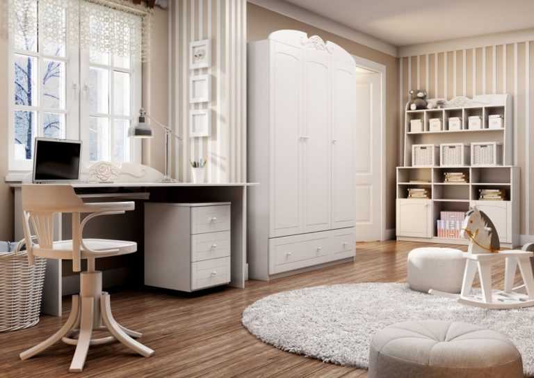 Сочетание деревянной и белой мебели в интерьере